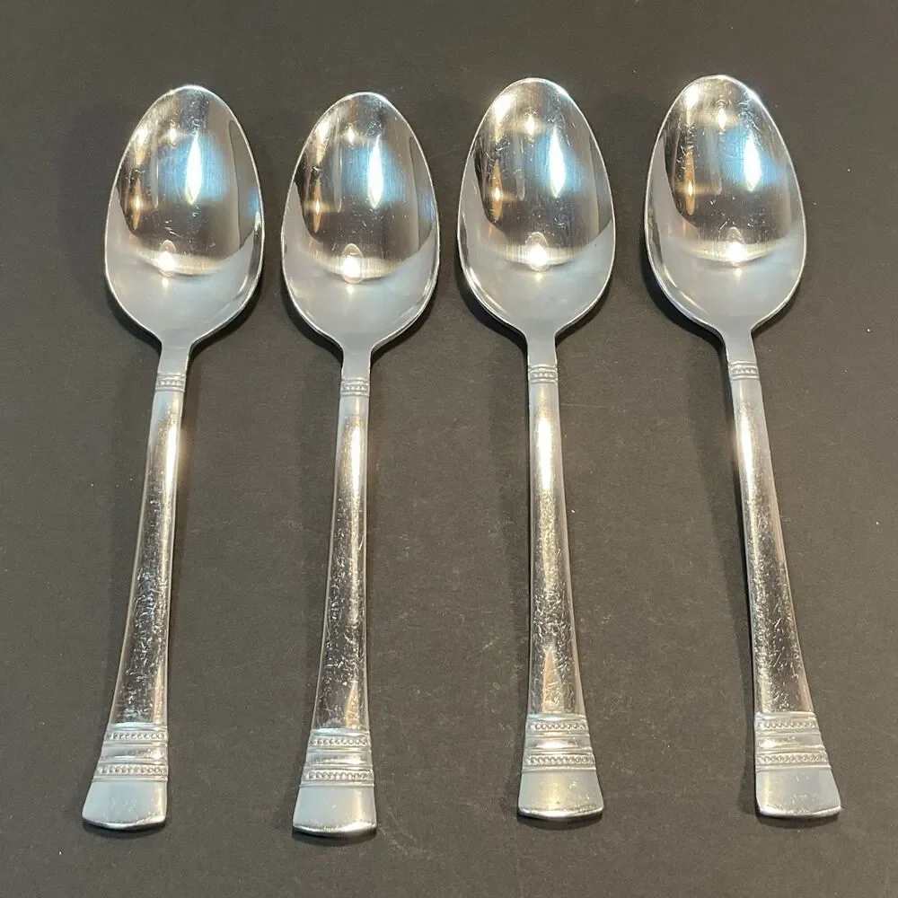 Lot Of 4 International Silver Kensington Stainless Flatware Soup Spoons  7.5